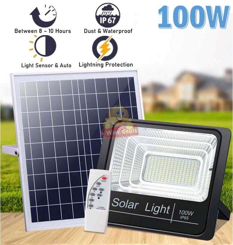 Super Bright 100W Solar Flood Light, Waterproof, Intelligent Light Control, Wireless Remote Control