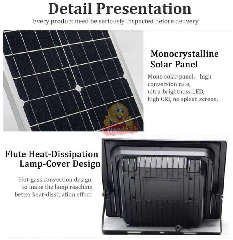 Super Bright 100W Solar Flood Light, Waterproof, Intelligent Light Control, Wireless Remote Control