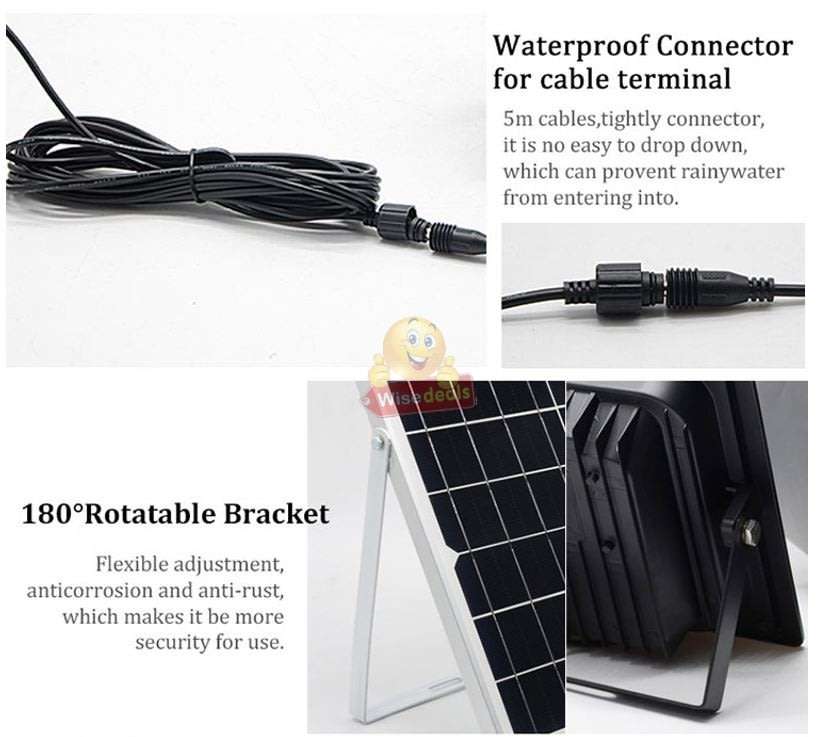Super Bright 100W Solar Flood Light, Waterproof, Intelligent Light Control, Wireless Remote Control