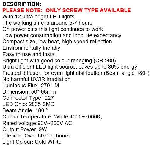 NEW Smart LED Bulb Light, Works on Power cuts, In Water, In your Hand, Regular AC, Emergency DC