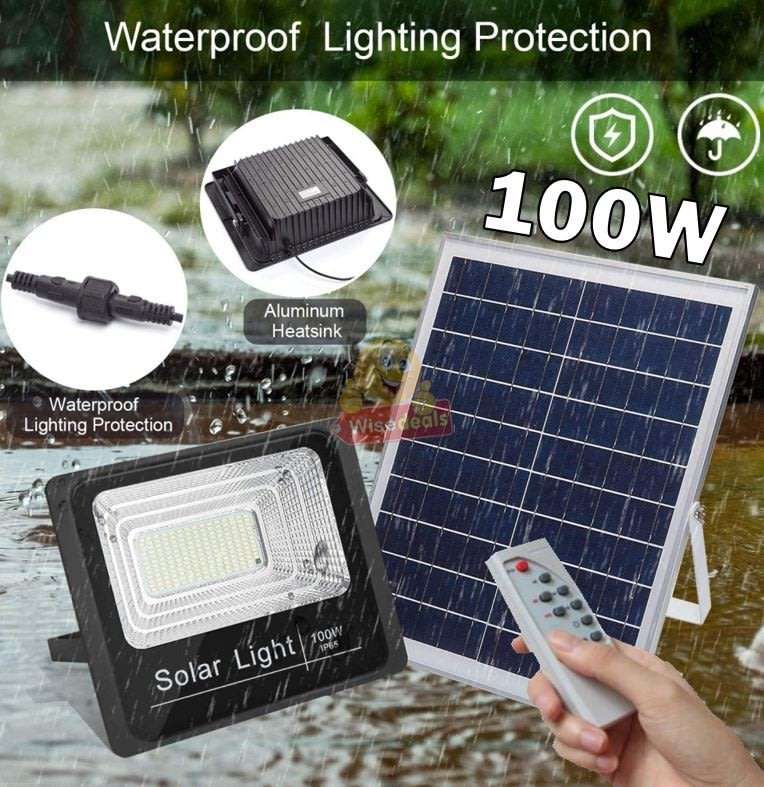 Super Bright 100W Solar Flood Light, Waterproof, Intelligent Light Control, Wireless Remote Control