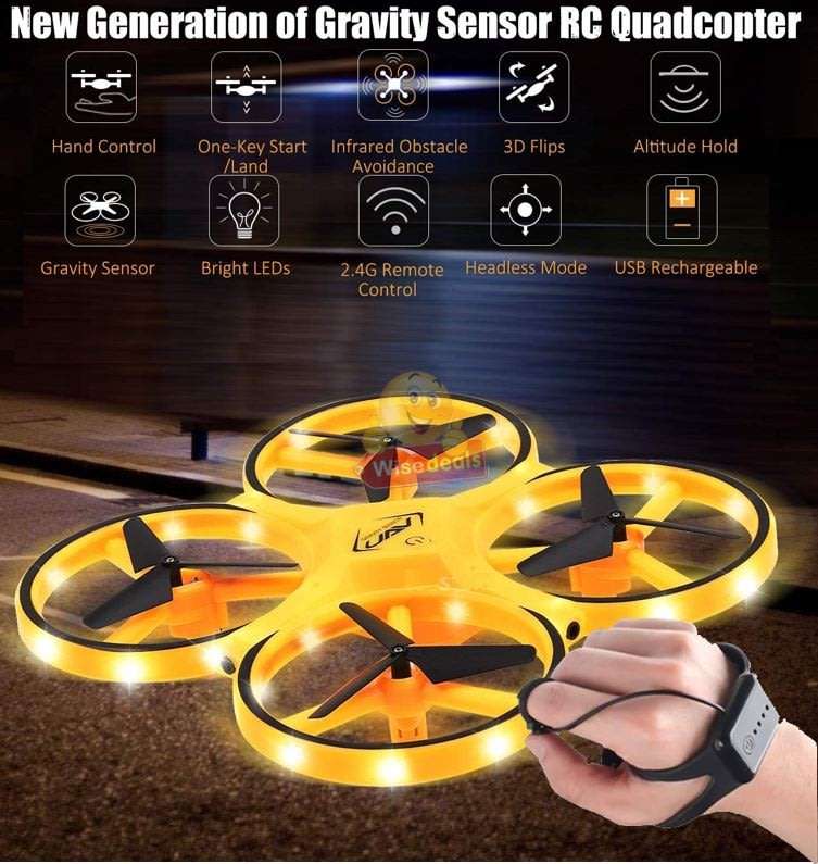 Sensor Gravity Remote Watch or Gesture Control Drone with Infrared Obstacle Avoidance Mode and more