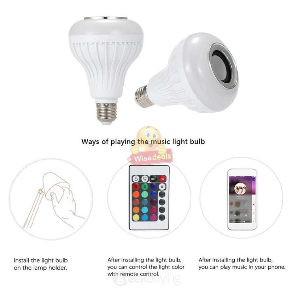 Bluetooth LED Music Bulb Light, RGB 16 Colours with Remote Control, Adjustable volume of Light etc
