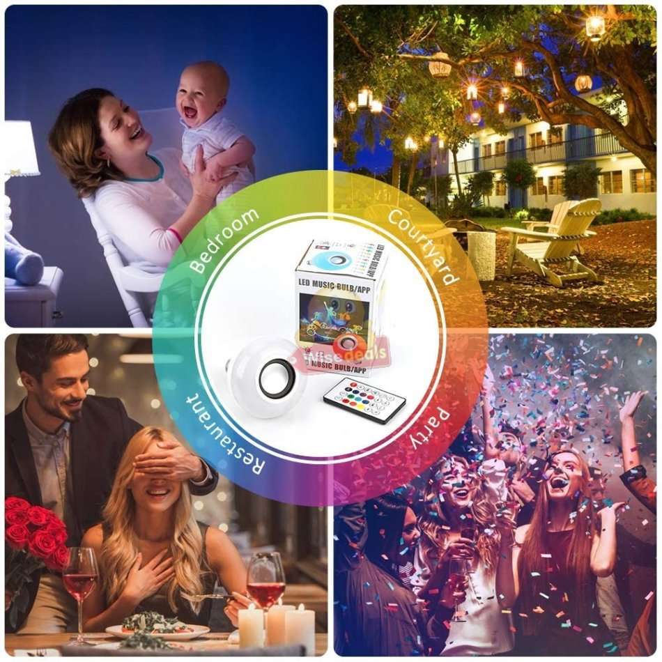 Bluetooth LED Music Bulb Light, RGB 16 Colours with Remote Control, Adjustable volume of Light etc