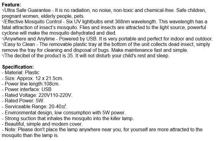 Effective UV Light Mosquito and Insect Killer, powered by USB for Indoor and Outdoor use