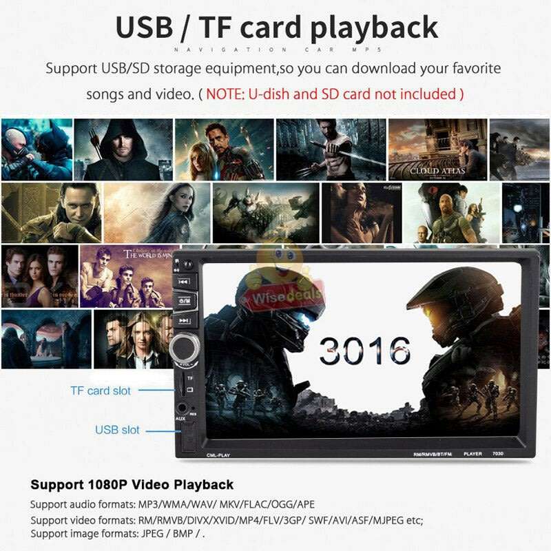 7'' 2Din Car MP5 Bluetooth Stereo FM/TF/USB/AUX Radio Mirror Link for Android GPS