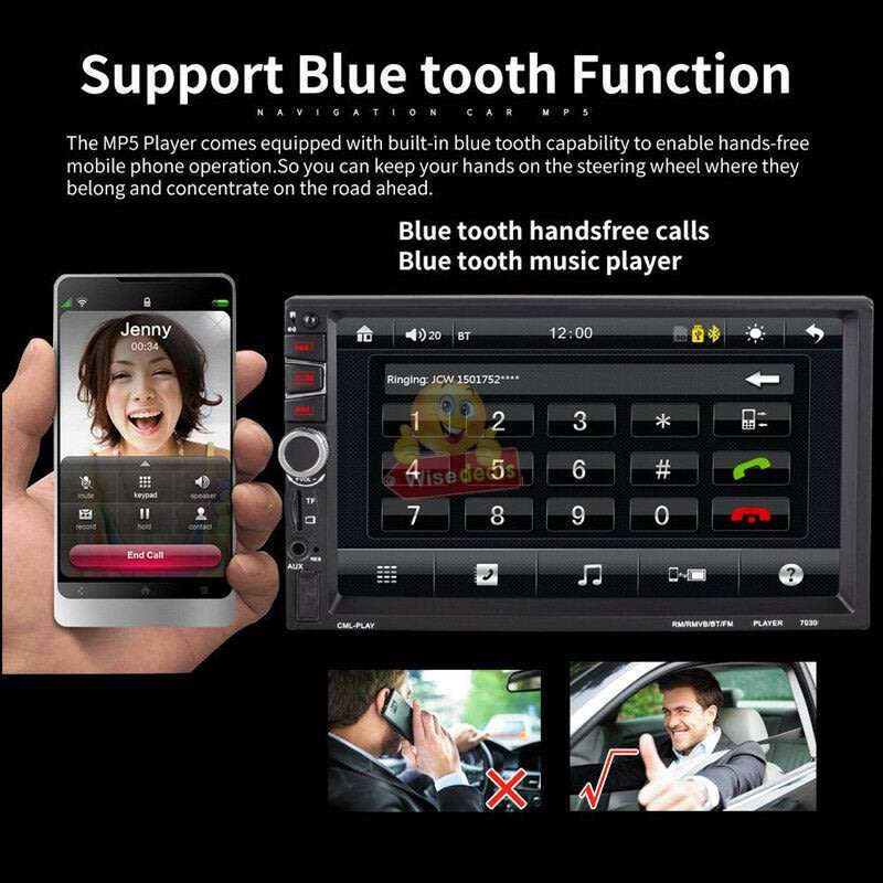 7'' 2Din Car MP5 Bluetooth Stereo FM/TF/USB/AUX Radio Mirror Link for Android GPS