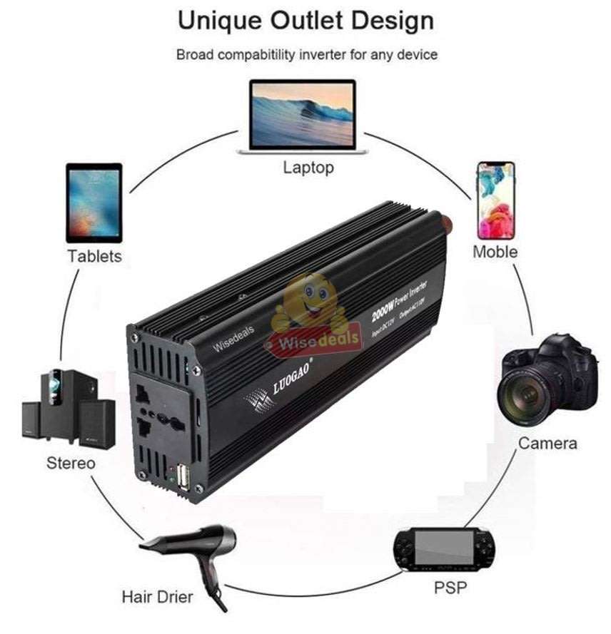 Solar Power Inverter - 2000W Constant Power & 4000W Surge Power, Convert 12V DC to 220V AC