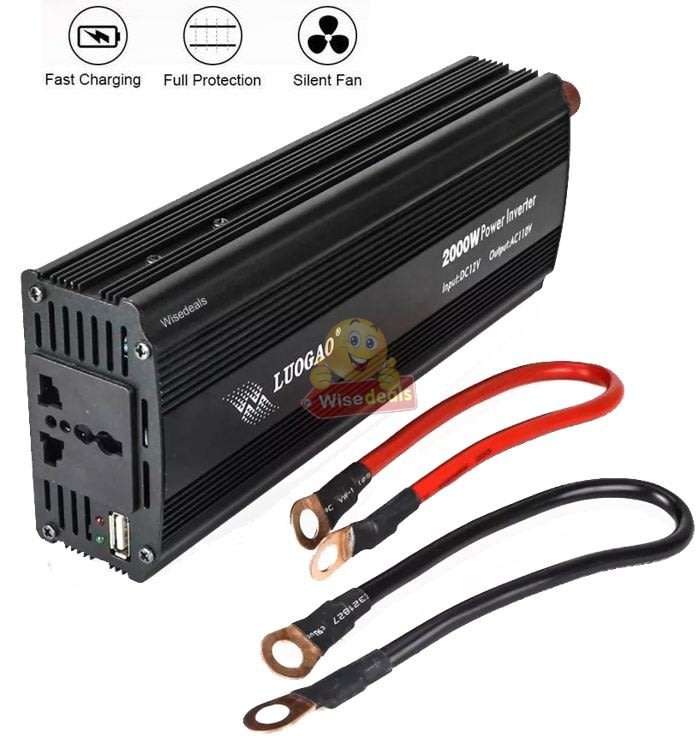 Solar Power Inverter - 2000W Constant Power & 4000W Surge Power, Convert 12V DC to 220V AC