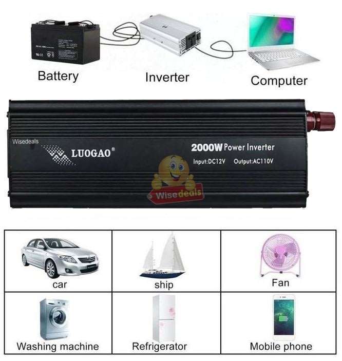 Solar Power Inverter - 2000W Constant Power & 4000W Surge Power, Convert 12V DC to 220V AC