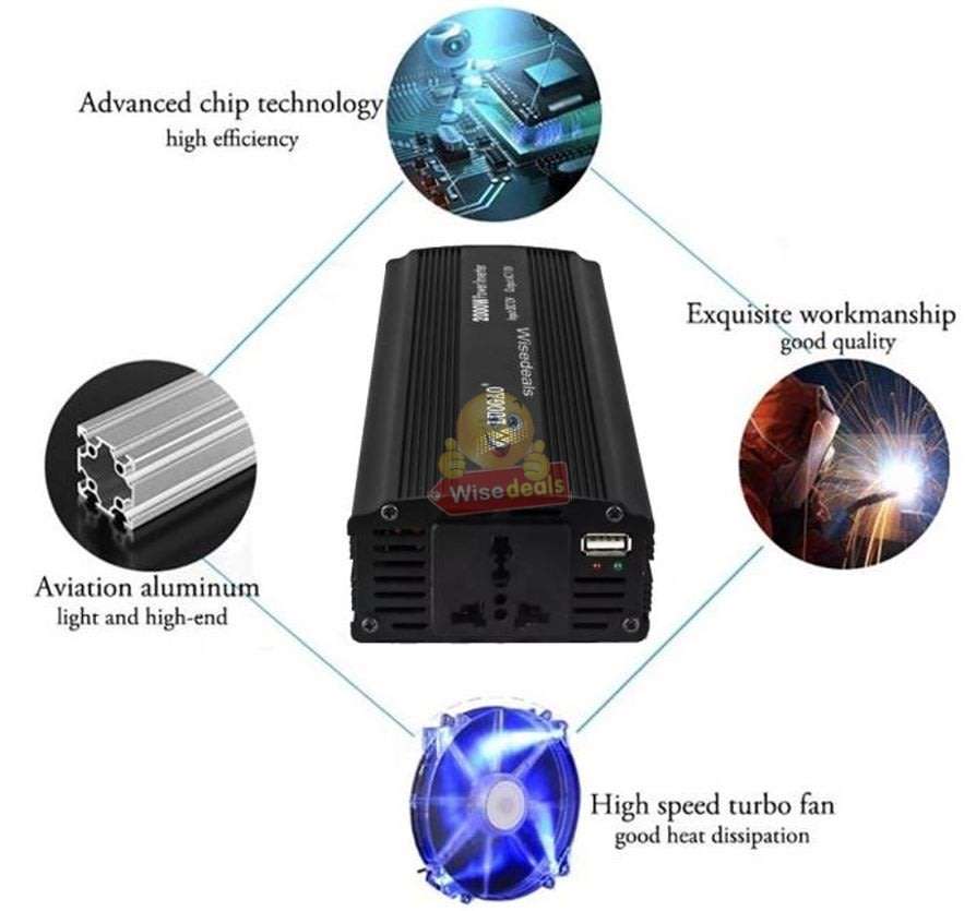 Solar Power Inverter - 2000W Constant Power & 4000W Surge Power, Convert 12V DC to 220V AC