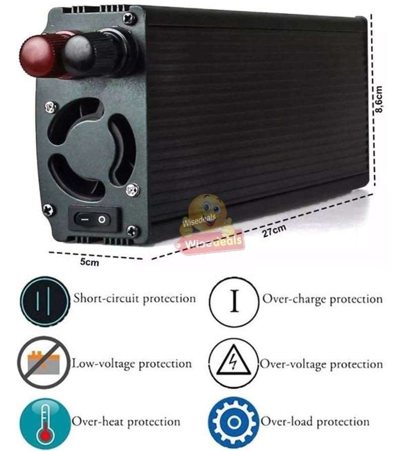 Solar Power Inverter - 2000W Constant Power & 4000W Surge Power, Convert 12V DC to 220V AC