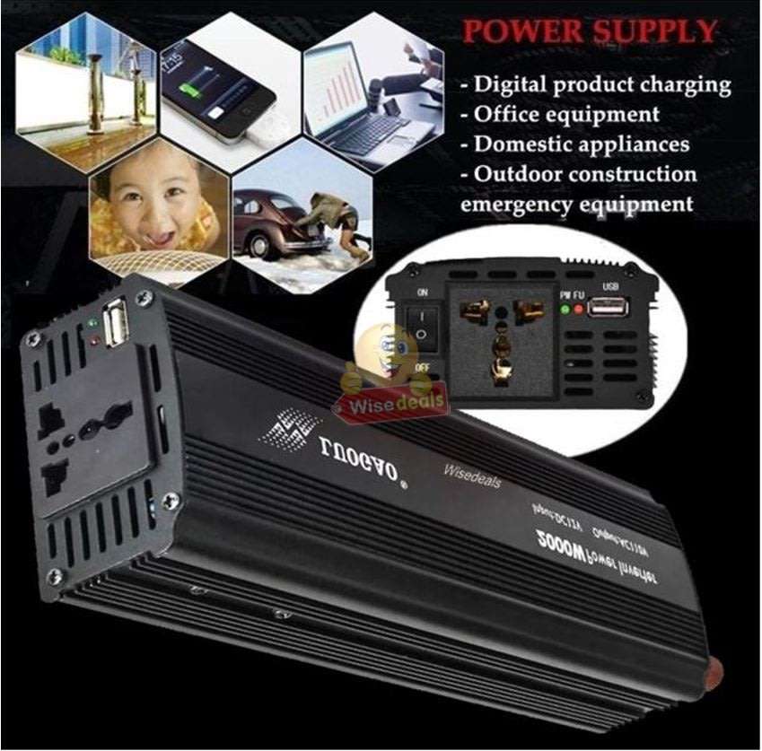Solar Power Inverter - 2000W Constant Power & 4000W Surge Power, Convert 12V DC to 220V AC