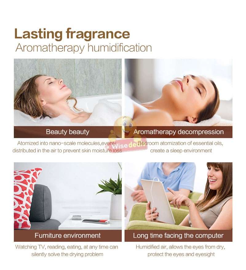 Wood Grain Ultrasonic Aromatherapy Humidifier with USB 7 Colour Changing LED Lights