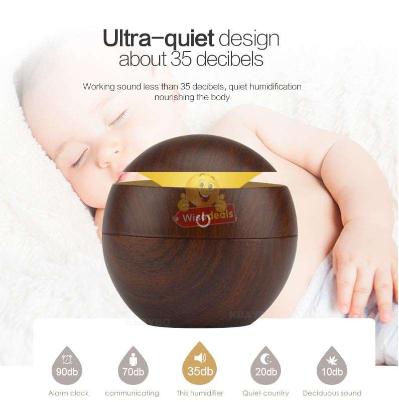 Wood Grain Ultrasonic Aromatherapy Humidifier with USB 7 Colour Changing LED Lights