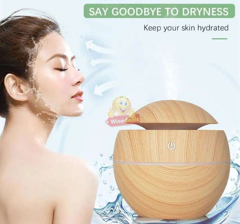 Wood Grain Ultrasonic Aromatherapy Humidifier with USB 7 Colour Changing LED Lights