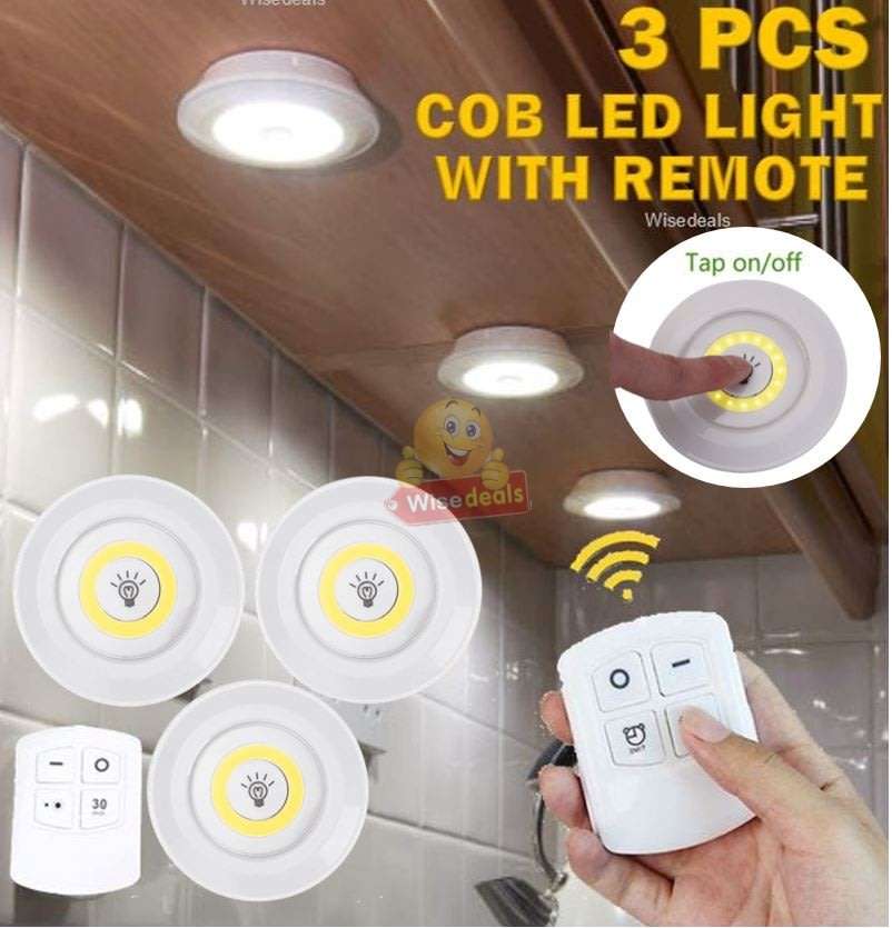 3 Piece Wireless, Adjustable, Multi-fnctional COB LED Light Set with Remote, Dimmer Control & Timer