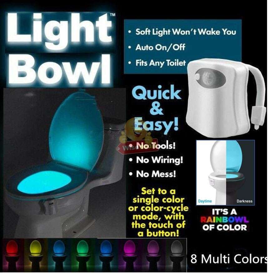 Motion Activated 8 Colour LED Toilet Night Light, Easy Installation & Light Sensitive