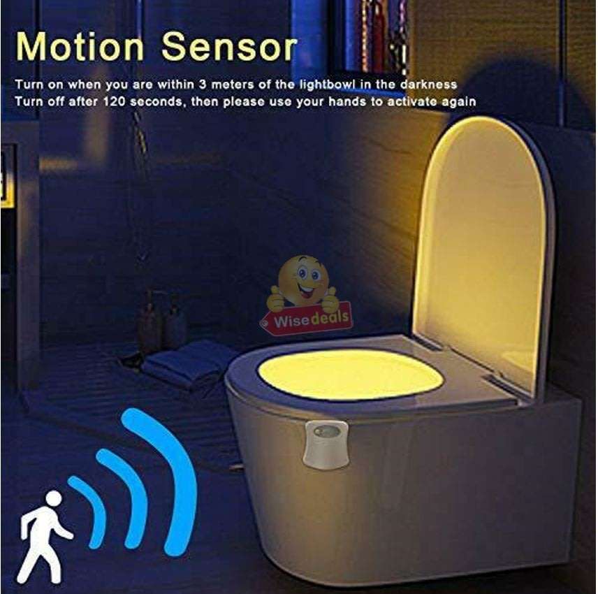 Motion Activated 8 Colour LED Toilet Night Light, Easy Installation & Light Sensitive
