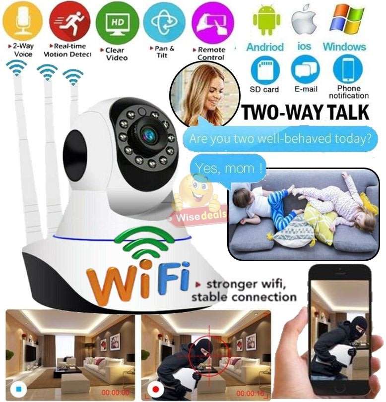 3 Antenna 1080P Wireless WIFI Surveillance IP Camera, Night Vision, Motion Detection, Two-way talk