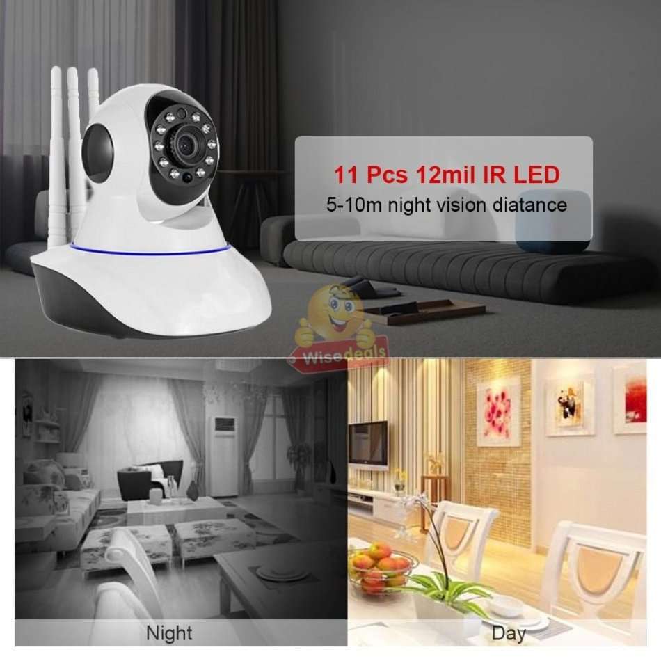3 Antenna 1080P Wireless WIFI Surveillance IP Camera, Night Vision, Motion Detection, Two-way talk
