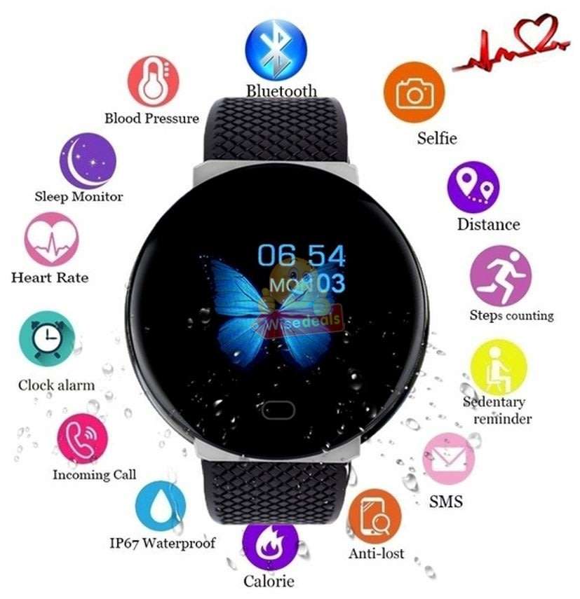 Bluetooth Fitness Smart Watch - Monitor Heart Rate, Blood Pressure, Blood Oxygen, Calorie, Distance
