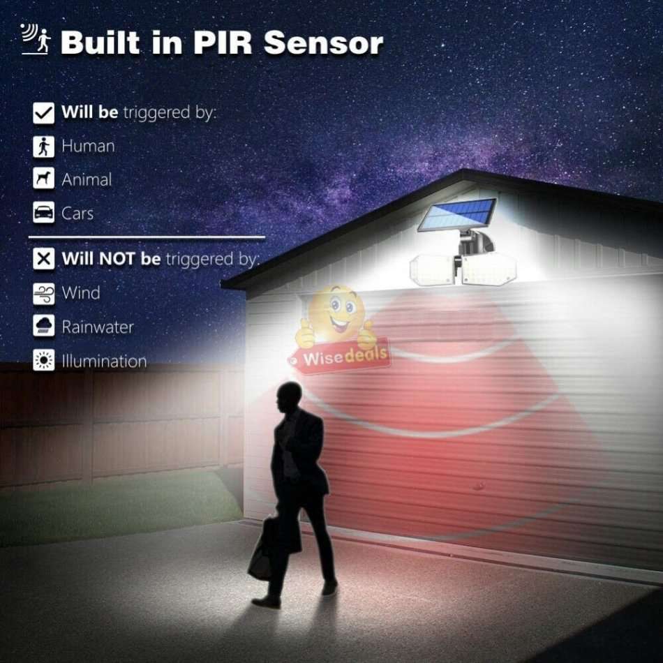 30W Solar Flood Light, 78 LED, 2 adjustable heads, 3 modes, 1500LM, 2000mAH battery