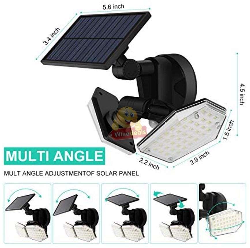 30W Solar Flood Light, 78 LED, 2 adjustable heads, 3 modes, 1500LM, 2000mAH battery