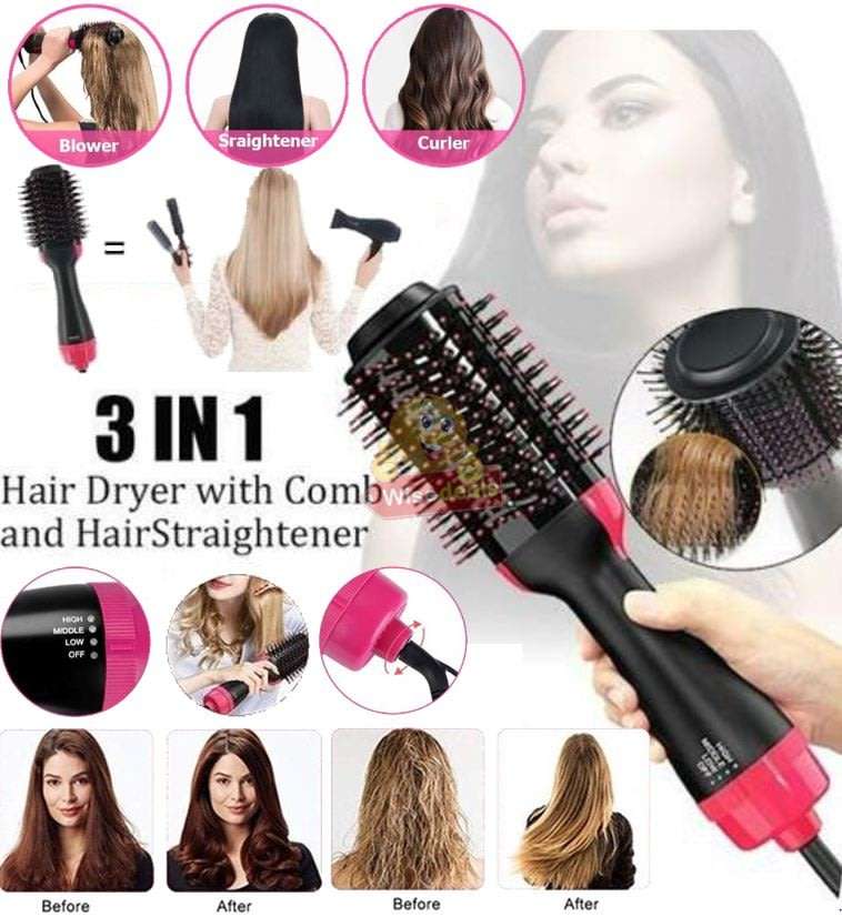 3-IN1 Hair Dryer, Straighter & Brush, Suitable for all Hair Types Wet or Dry