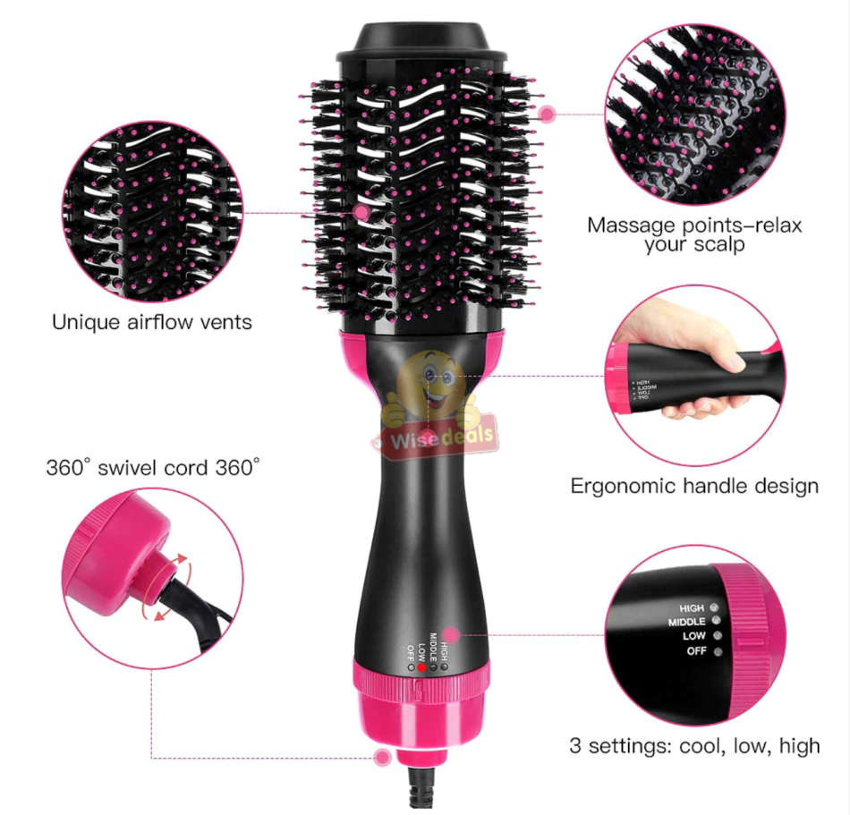 3-IN1 Hair Dryer, Straighter & Brush, Suitable for all Hair Types Wet or Dry