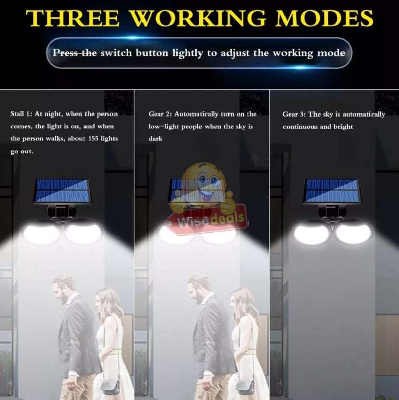 30W Solar Flood Light, 56 LED, 2 adjustable heads, 3 modes, 1500LM, 2000mAH battery