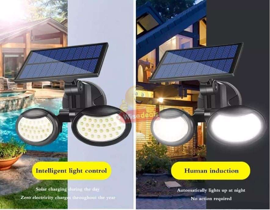 30W Solar Flood Light, 56 LED, 2 adjustable heads, 3 modes, 1500LM, 2000mAH battery