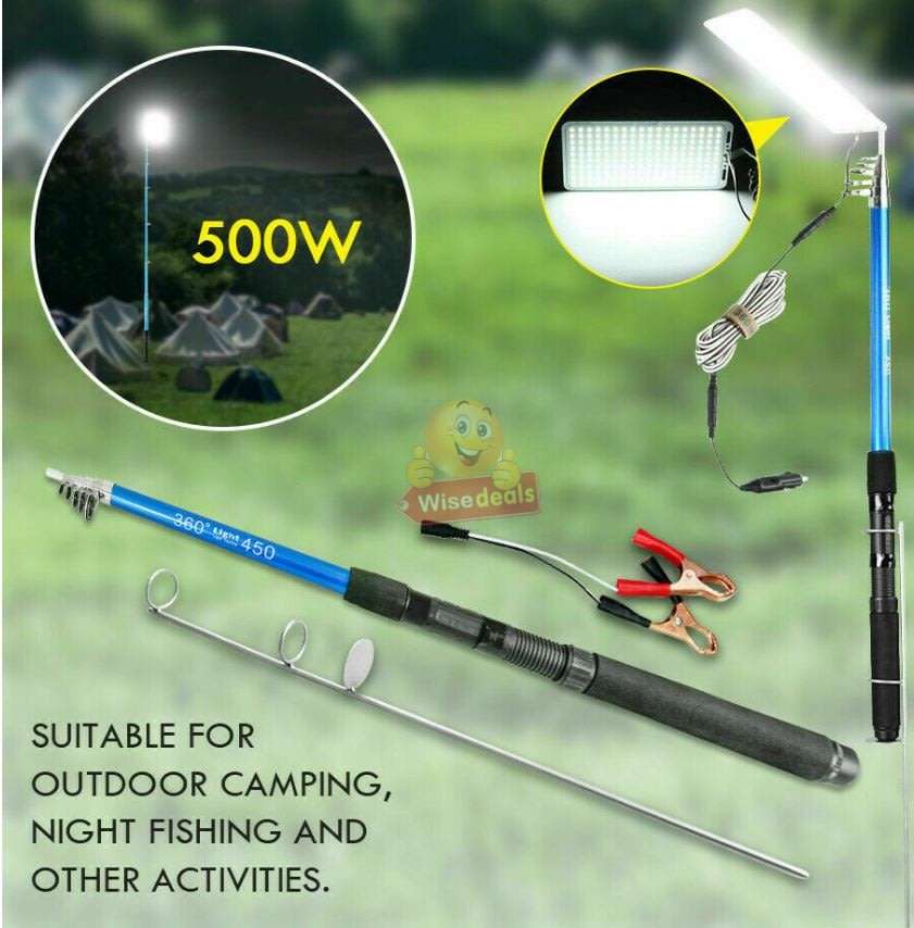 500W COB Adjustable Fishing Rod Light, DC 12V, Perfect for Fishing, Camping, Outdoor Lightening etc.
