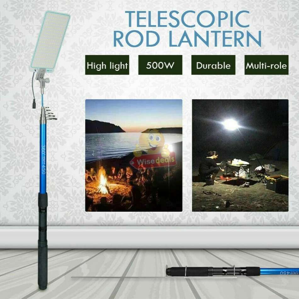 500W COB Adjustable Fishing Rod Light, DC 12V, Perfect for Fishing, Camping, Outdoor Lightening etc.