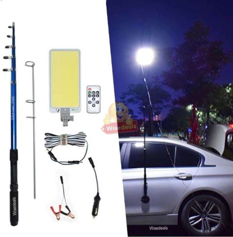 500W COB Adjustable Fishing Rod Light, DC 12V, Perfect for Fishing, Camping, Outdoor Lightening etc.