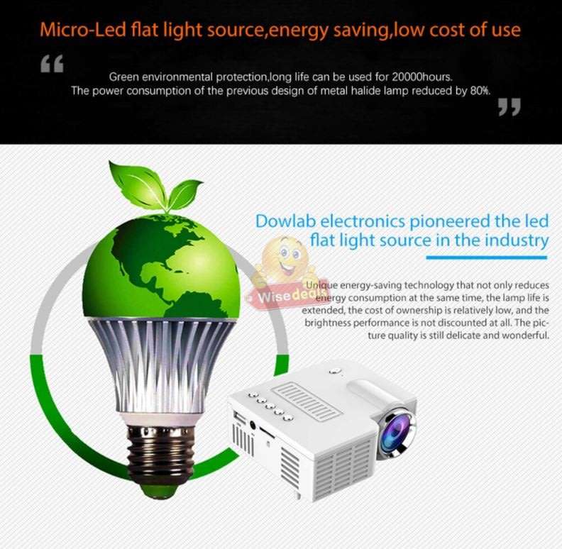 Mini Portable Projector with USB, AV. SD Card & Headphones Functions