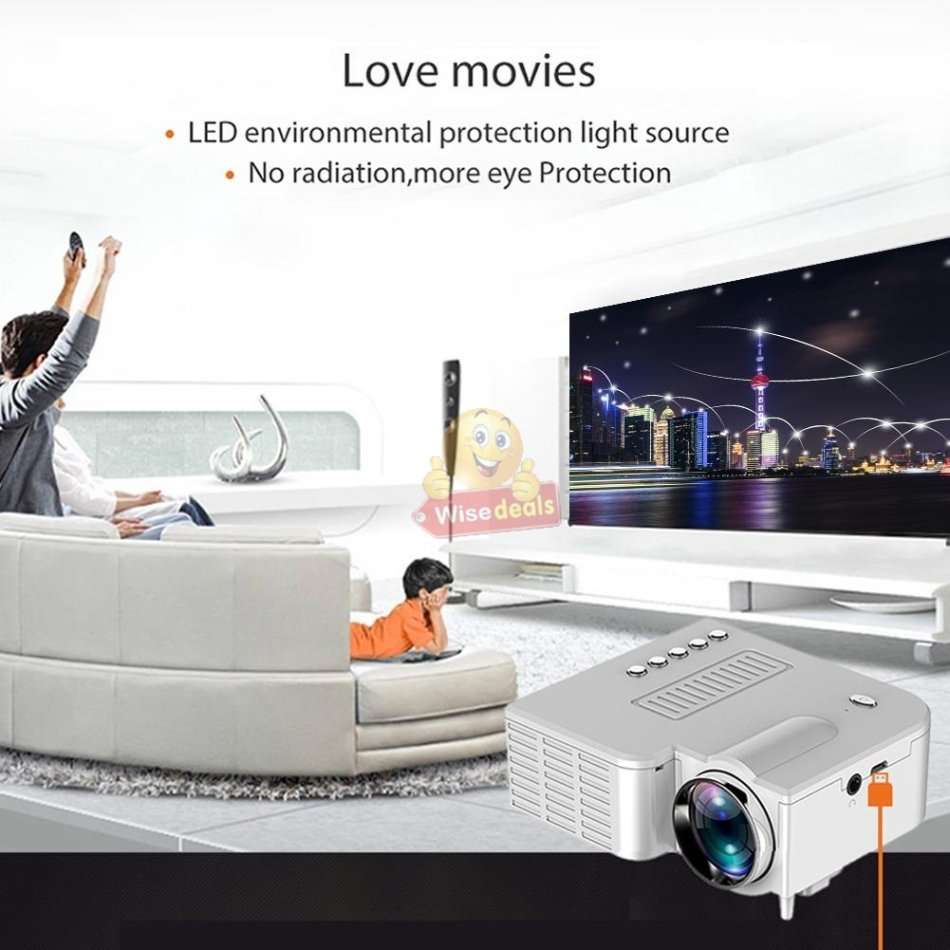 Mini Portable Projector with USB, AV. SD Card & Headphones Functions