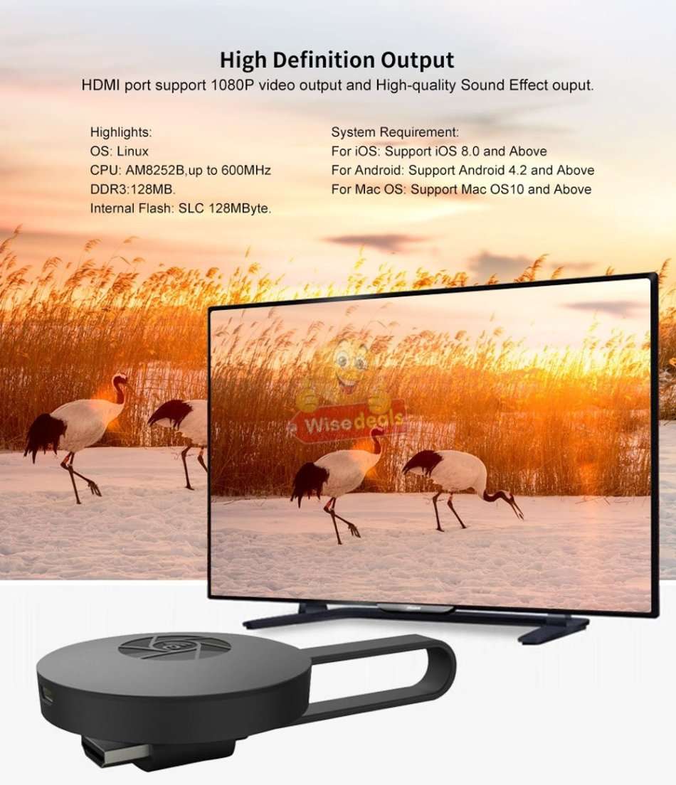1080P HDMI Wi-Fi Mira Screen - Video Stream Anything from your phone, laptop or tablet to your HD TV
