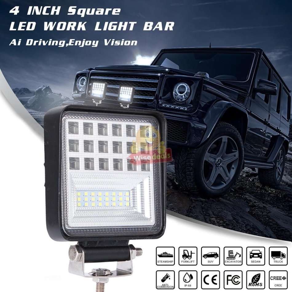 4 Inch 126W Super Bright Square LED Spot / Work Light Waterproof, Rustproof etc.