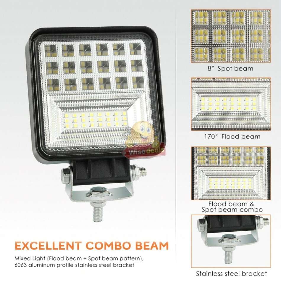 4 Inch 126W Super Bright Square LED Spot / Work Light Waterproof, Rustproof etc.