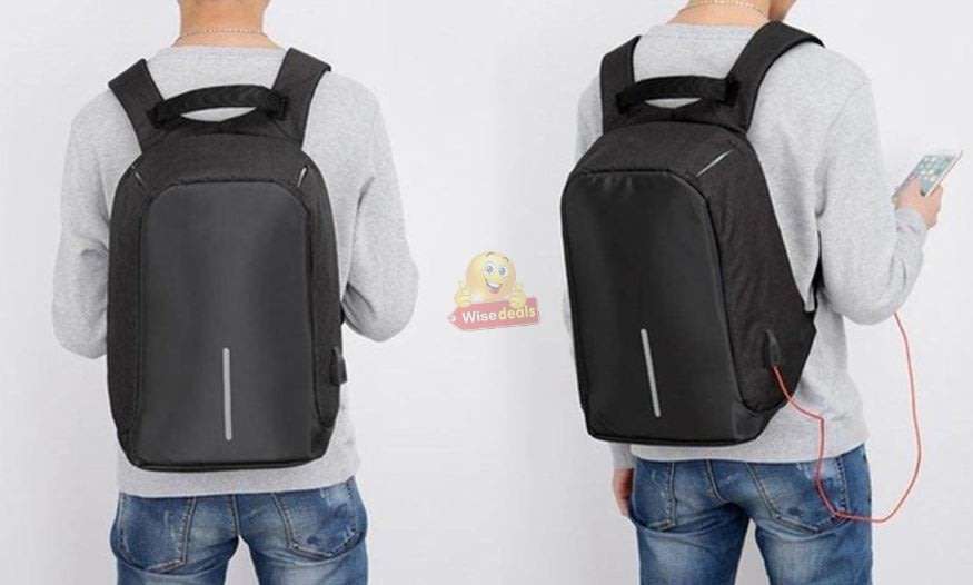 Anti-Theft Backpack with USB interface for mobile charging, zipper not visible for anyone to open