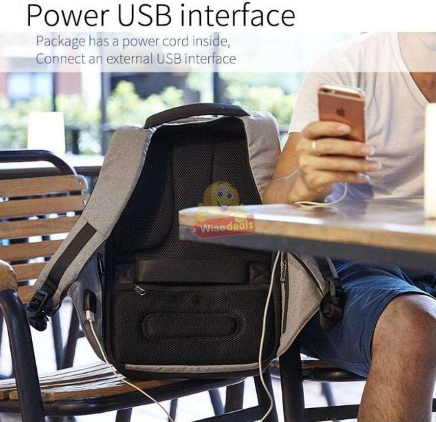 Anti-Theft Backpack with USB interface for mobile charging, zipper not visible for anyone to open