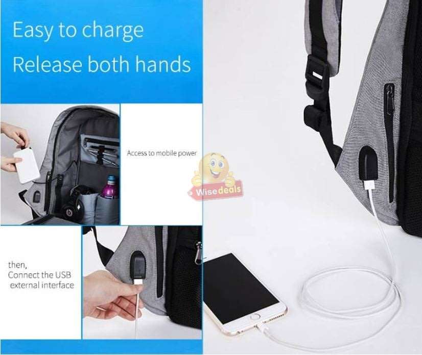 Anti-Theft Backpack with USB interface for mobile charging, zipper not visible for anyone to open