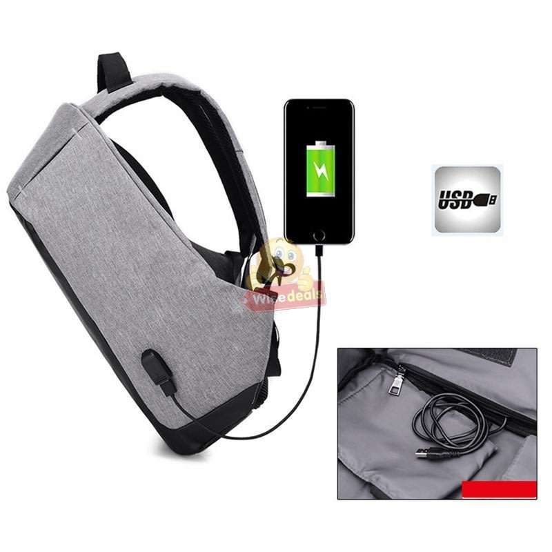 Anti-Theft Backpack with USB interface for mobile charging, zipper not visible for anyone to open