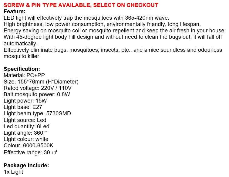 LED Light - Effectively Eliminates Flying Insects, Low Power Consumption & Long Lifespan