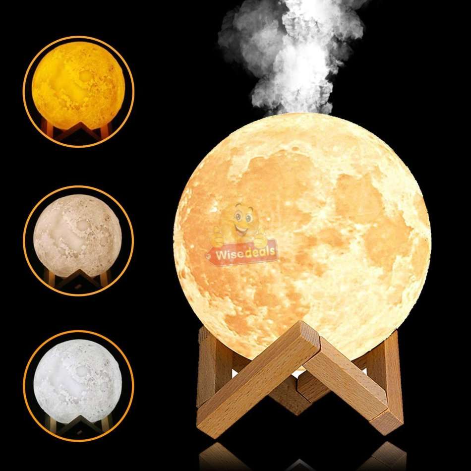 3D Moon Lamp Humidifier, 3 Colour Night Light, Automatic Power-off Protection, Touch Control, Quiet