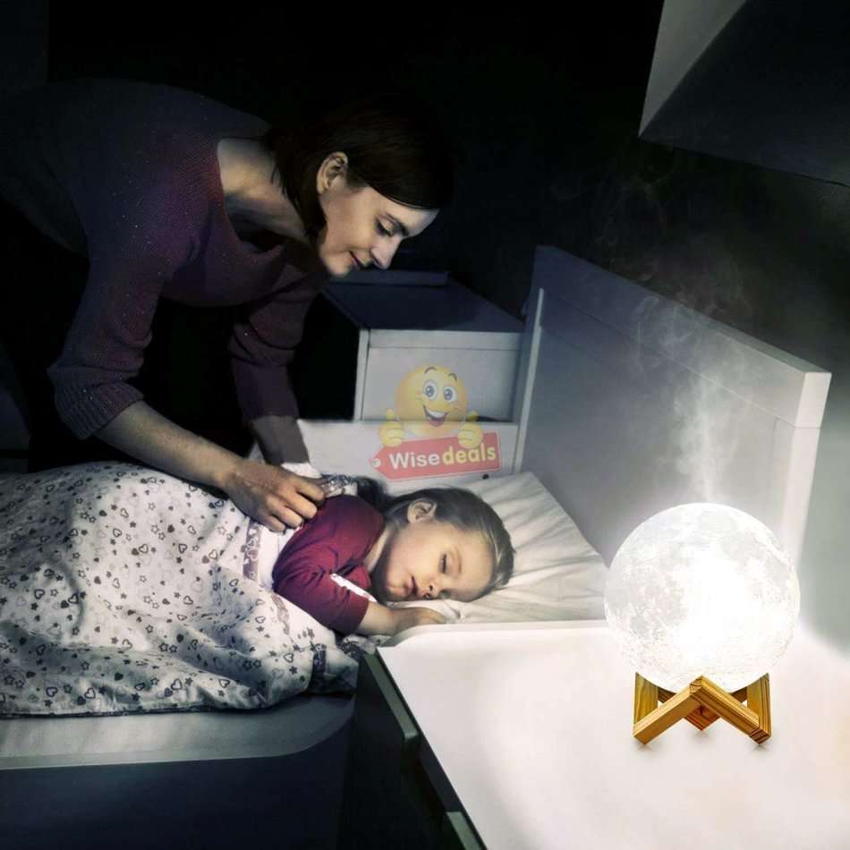 3D Moon Lamp Humidifier, 3 Colour Night Light, Automatic Power-off Protection, Touch Control, Quiet