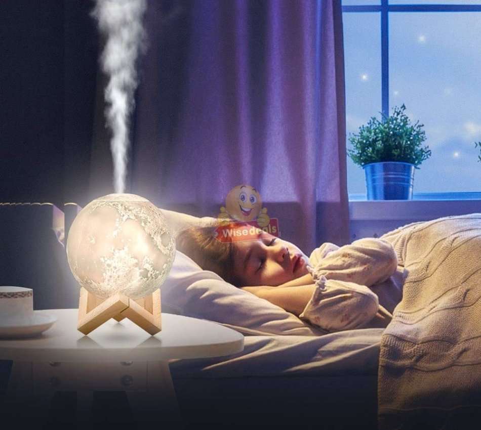 3D Moon Lamp Humidifier, 3 Colour Night Light, Automatic Power-off Protection, Touch Control, Quiet