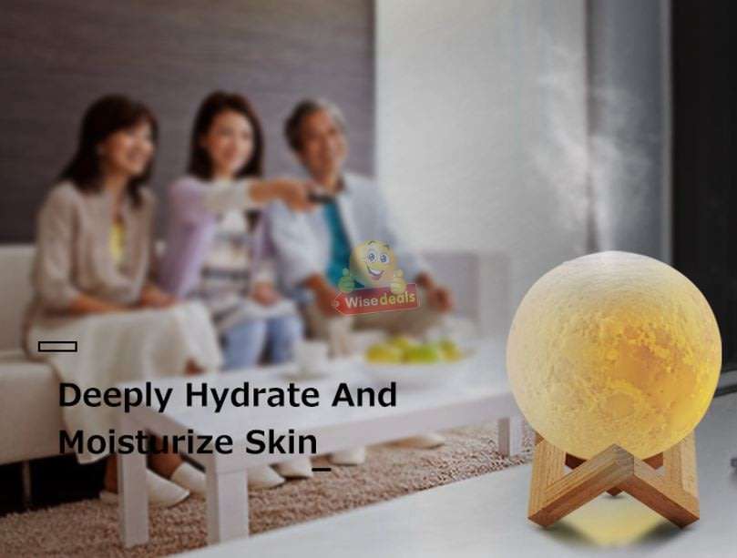3D Moon Lamp Humidifier, 3 Colour Night Light, Automatic Power-off Protection, Touch Control, Quiet