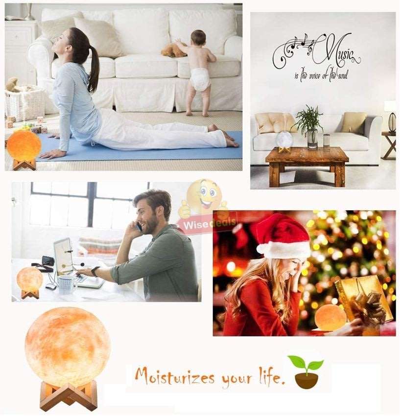 3D Moon Lamp Humidifier, 3 Colour Night Light, Automatic Power-off Protection, Touch Control, Quiet